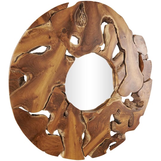 Ivory and Iris 32" Brown Teak Wood Live Edge Wall Mirror